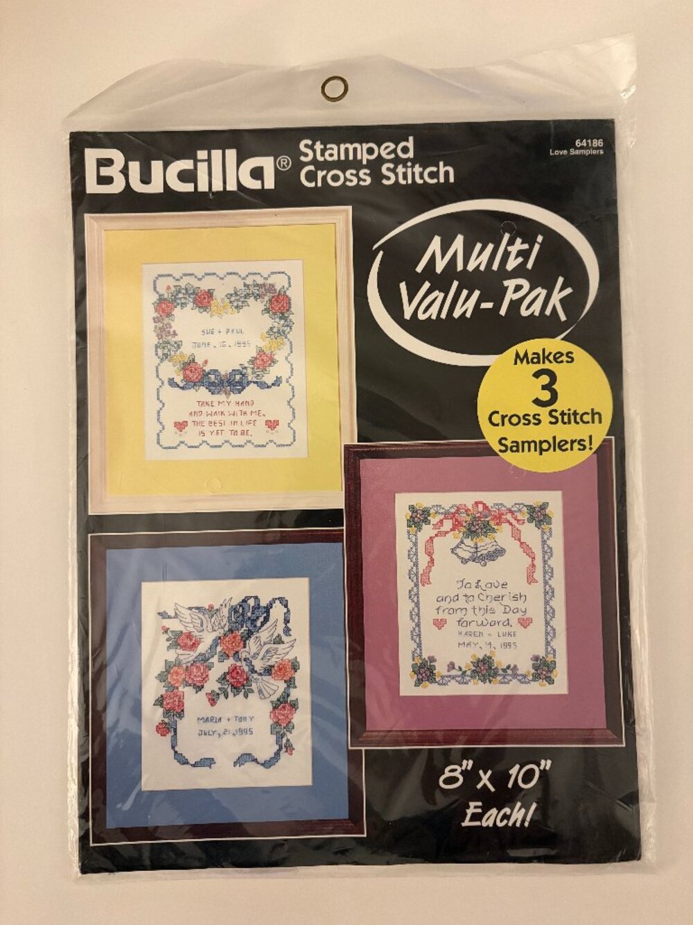 Bucilla Stamped Cross Stitch Love Samplers 64186 Multi Valu-Pak 3 Samplers